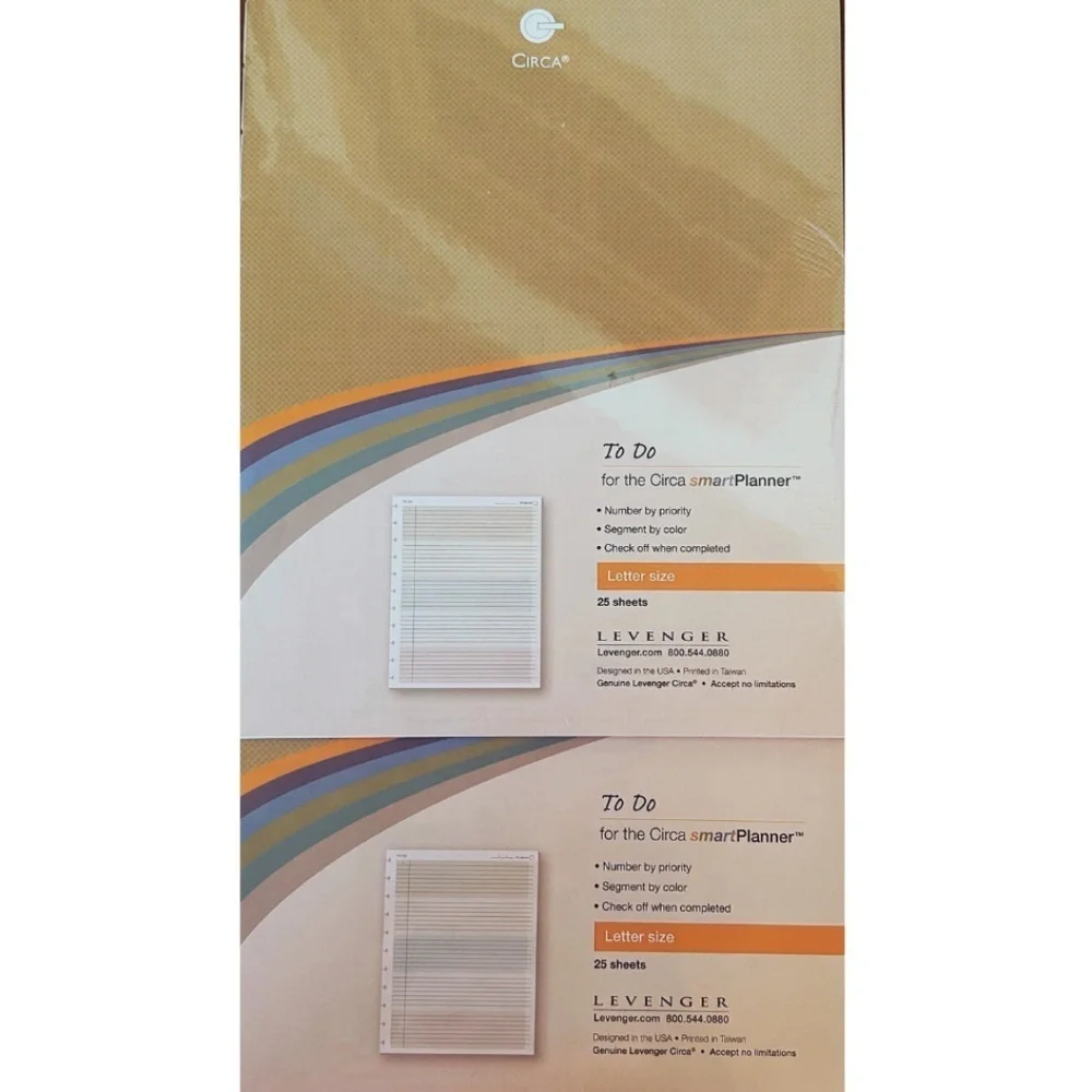 NWT Levenger To Do Refill Paper, Letter size, 2 packs of 25. 11 Disc punched